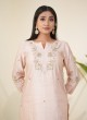 Peach Embroidered Gajji Silk Kurti Set